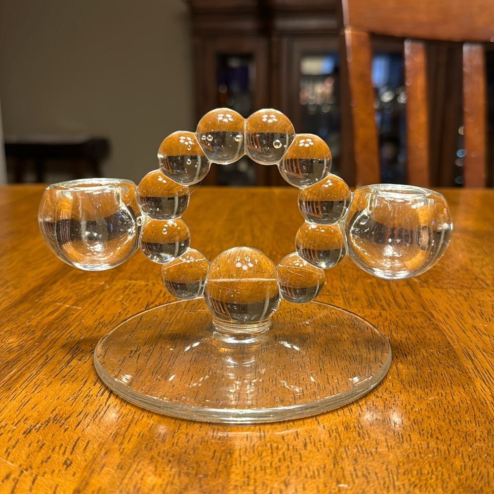 Vtg Imperial bubble glass double candle holder.